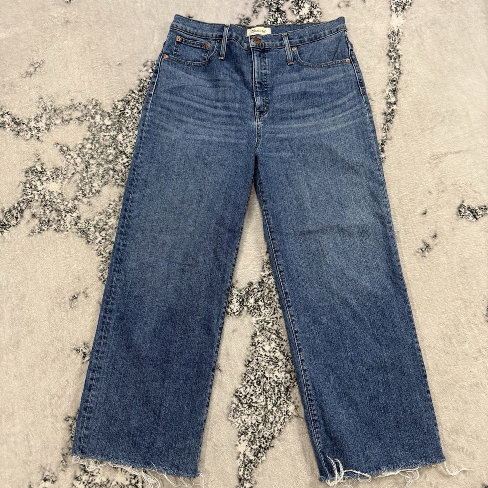 Madewell Slim Wide Leg Crop Jeans Womens Size 31 High Rise Raw Hem Denim Modern
